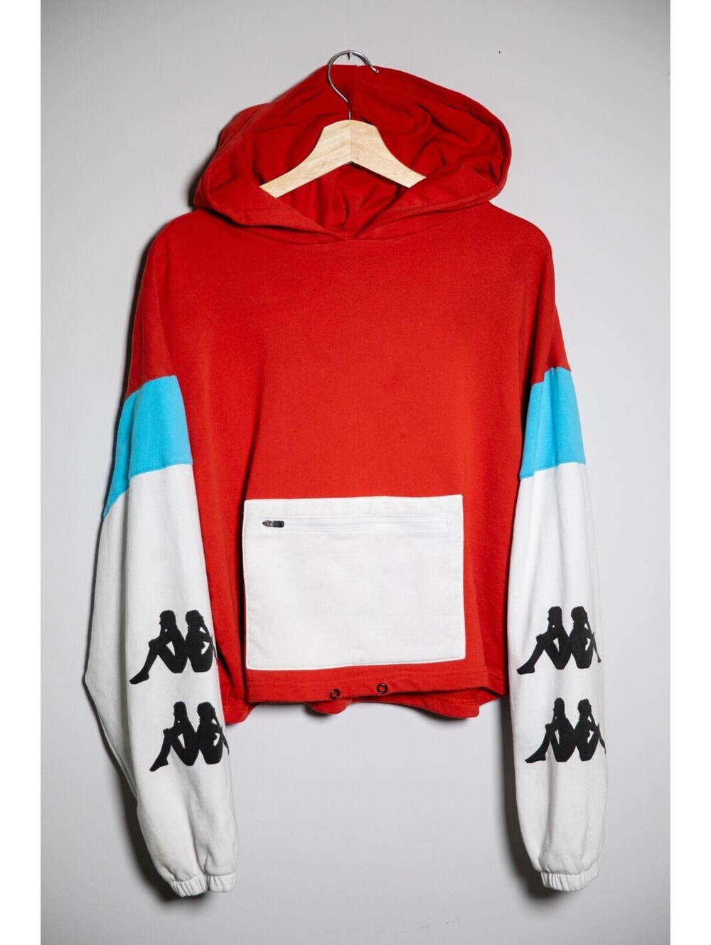 Kappa Hoodie Womens Medium Red Blue White Cropped Race Corys Sweatshirt Spellout